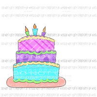 Birthday Cake triple tier candles multi patterns Sublimation transfers Heat Transfer