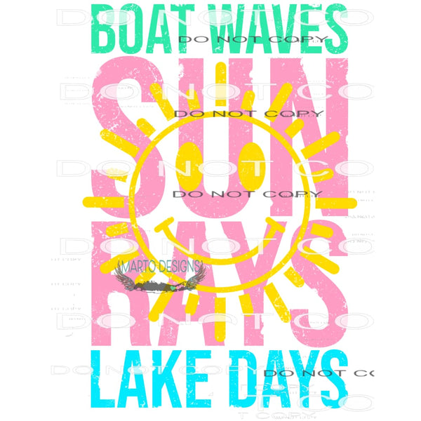 Boat Waves Sun Rays Lake Days #10212 Sublimation transfers