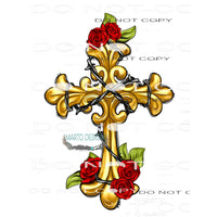 Cross With Roses #8664 Sublimation transfers - Heat Transfer