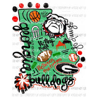 Georgia Bulldogs state Hand Drawn Sublimation transfers Heat Transfer