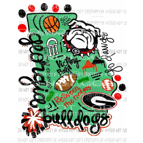 Georgia Bulldogs state Hand Drawn Sublimation transfers Heat Transfer