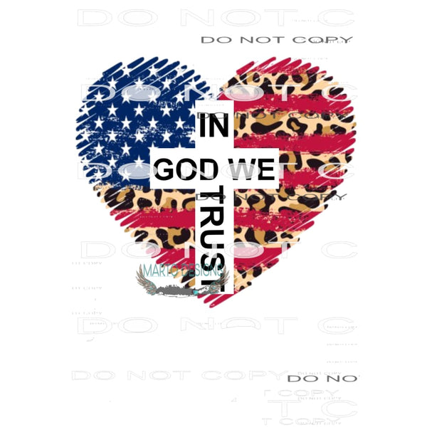 In god We trust heart flag # 1442 Sublimation transfers