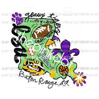 LSU state Hand Drawn Sublimation transfers Heat Transfer