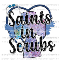 Saints In Scrubs stethoscope cross heart wings Sublimation transfers Heat Transfer