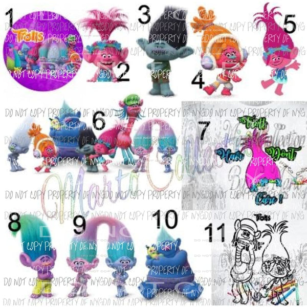 trolls numbers # 1thru #11 - sublimation transfer Heat Transfer