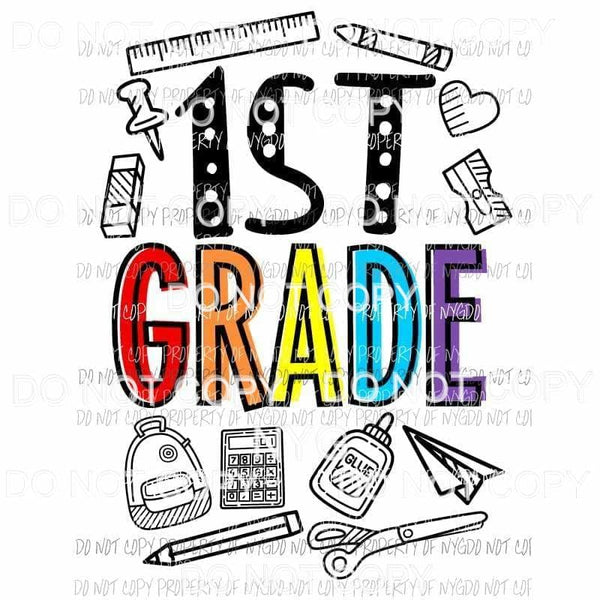 1st Grade school doodle supplies Sublimation transfers Heat Transfer