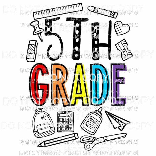 5th Grade school doodle supplies Sublimation transfers Heat Transfer