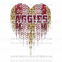 AGGIES Texas A&M #3 maroon letters heart paint palette leopard Sublimation transfers Heat Transfer