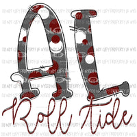 Alabama Roll Tide hand drawn Sublimation transfers Heat Transfer