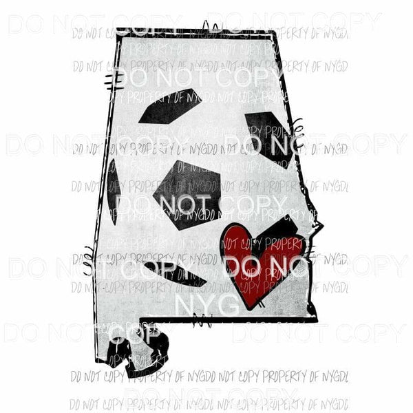 Alabama Soccer state outline red heart Sublimation transfers Heat Transfer