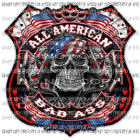 All American Bad Ass Skull Motorcyle Flag Badge Sublimation transfers Heat Transfer