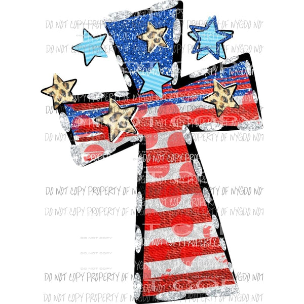 American Flag Cross Sublimation transfers Heat Transfer