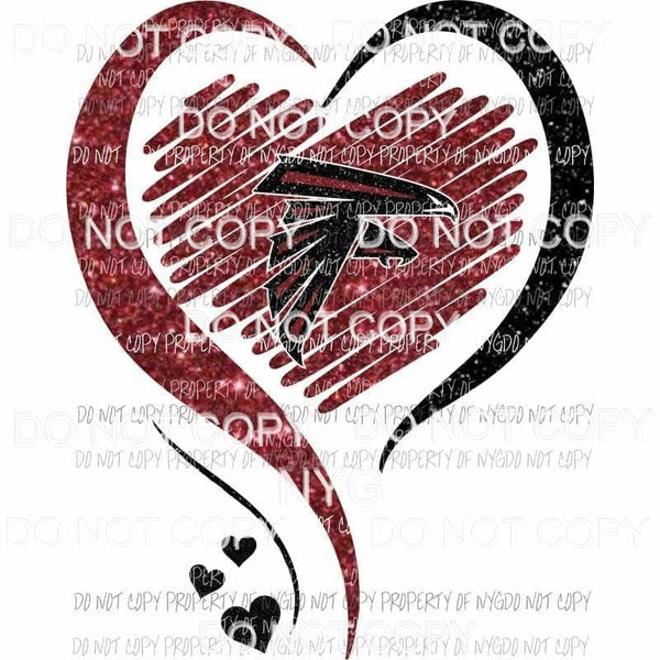 Atlanta Falcons heart burgundy black glitter Sublimation transfers Heat Transfer