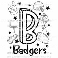 Badgers football spirit doodle Sublimation transfers Heat Transfer