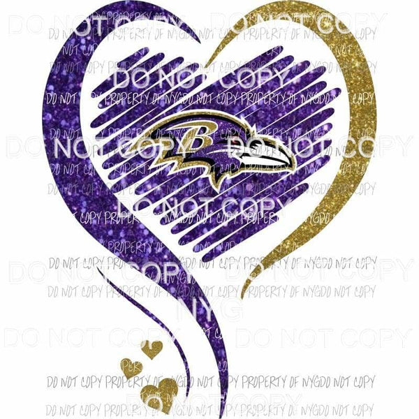 Baltimore Ravens heart purple gold glitter Sublimation transfers Heat Transfer