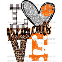 Bearcats LOVE leopard polka dot paw print orange and black Sublimation transfers Heat Transfer