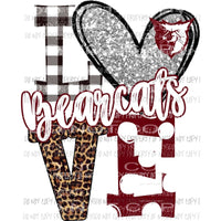 Bearcats LOVE Maroon and silver heart face leopard polka dot Sublimation transfers Heat Transfer