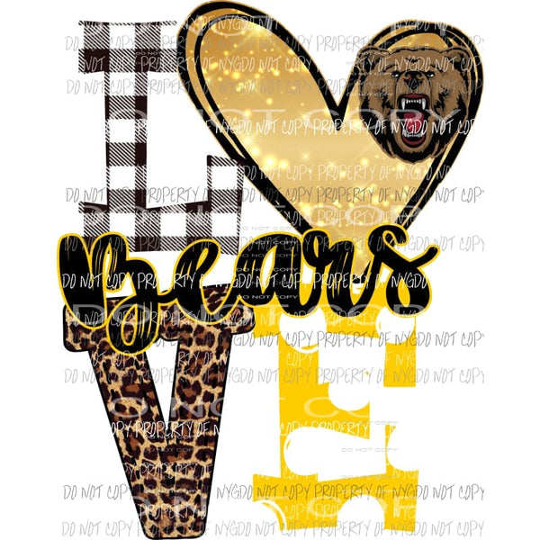 Bears LOVE face brown yellow and gold heart leopard polka dot Sublimation transfers Heat Transfer