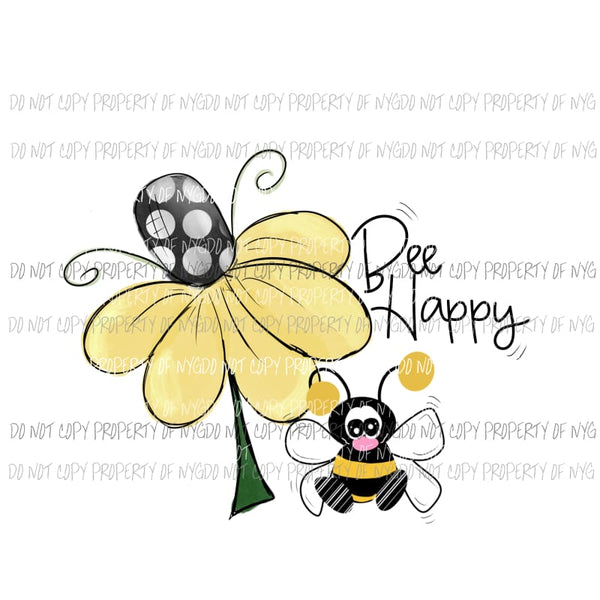 Bee Happy #5 yellow flower bumble bee Sublimation transfers Heat Transfer