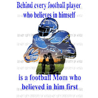 Behind every football player - mom HILLTOPPERS BLUE Custom must purchase 4 the first time Sublimation transfers Heat Transfer