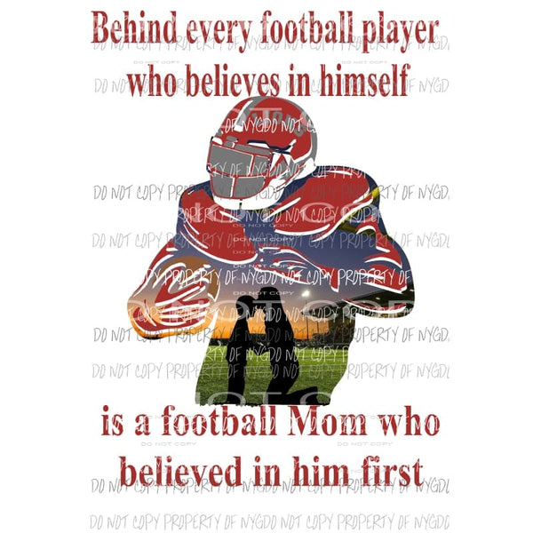 Behind every football player - mom LIONS grey and red Custom must purchase 4 the first time Sublimation transfers Heat Transfer