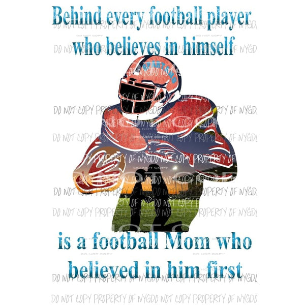 Behind every football player - mom SPARTANS RED BLUE Custom must purchase 4 the first time Sublimation transfers Heat Transfer