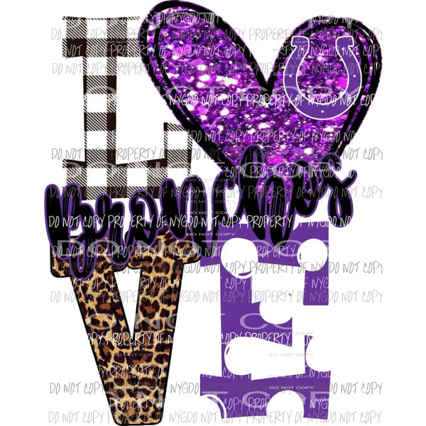 Bethany Broncos LOVE purple horseshoe polka dot leopard heart Sublimation transfers Heat Transfer