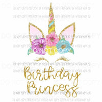 Birthday Princess #1 gold pastel flowers headband unicorn Sublimation transfers Heat Transfer