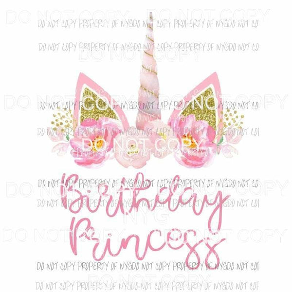 Birthday Princess #2 pink flowers headband unicorn Sublimation transfers Heat Transfer