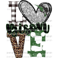 Bison LOVE hunter green black and silver heart leopard polka dot Sublimation transfers Heat Transfer