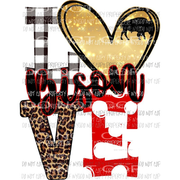 Bison Love polka dot heart leopard red white Sublimation transfers Heat Transfer