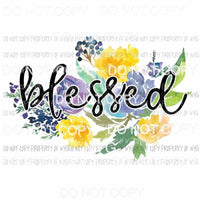 Blessed #13 blue yellow flowers Sublimation transfers Heat Transfer