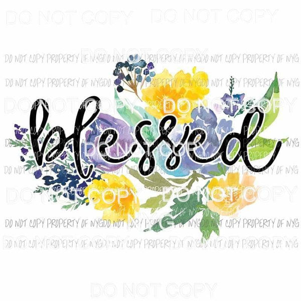 Blessed #13 blue yellow flowers Sublimation transfers Heat Transfer