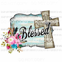 Blessed #14 cross ocean flowers Sublimation transfers Heat Transfer