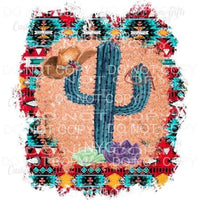 Blue Cactus Cowboy Hat Southwestern Print Frame Sublimation 