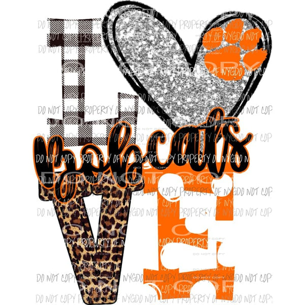 Bobcats LOVE polka dot paw print leopard orange and black Sublimation transfers Heat Transfer