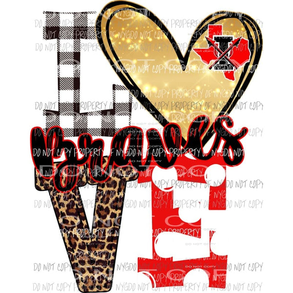 Braves Texas Love polka dot leopard heart Sublimation transfers Heat Transfer