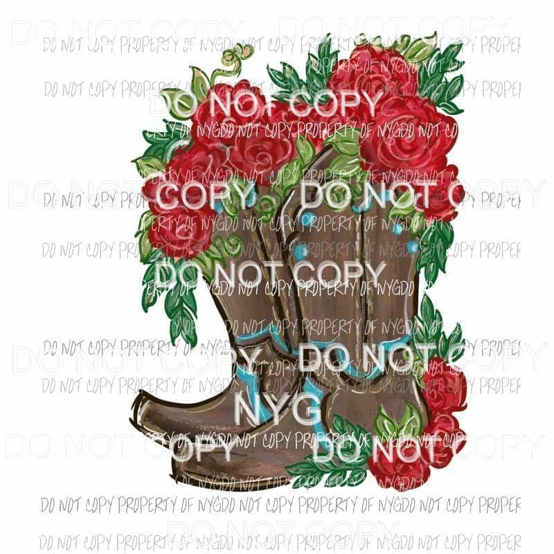 martodesigns - Brown Cowboy Boots Red Roses Sublimation