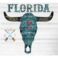 Bull Skull Florida turquoise sublimation transfer Heat Transfer