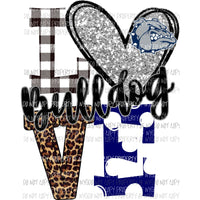 Bulldog Love polka dot altus heart navy silver Sublimation transfers Heat Transfer