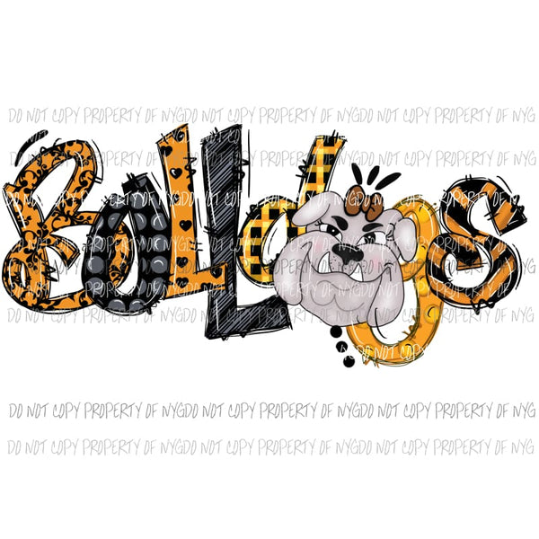 BULLDOGS black and mustard football Sublimation transfers Heat Transfer