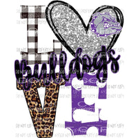 BullDogs Love polka dot silver heart purple silver Sublimation transfers Heat Transfer