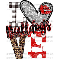 Bulldogs LOVE Red black and silver heart love polka dot Sublimation transfers Heat Transfer