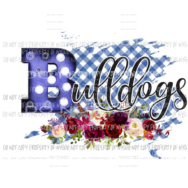 BULLDOGS royal blue black flowers football Sublimation transfers Heat Transfer