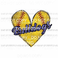 Bulldogs softball blue heart shaped Sublimation transfers Heat Transfer