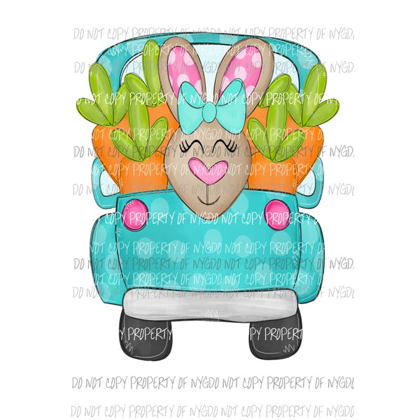 Bunny Truck carrots girl rabbit teal pink Sublimation transfers Heat Transfer