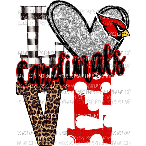 Cardinals Love polka dot red and silver heart bird Sublimation transfers Heat Transfer