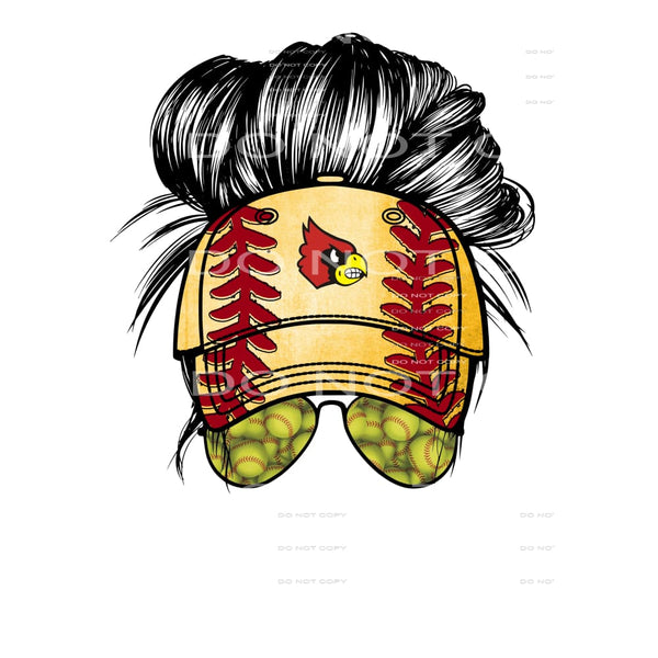 cardinals softball messy bun # 8085 Sublimation transfers -