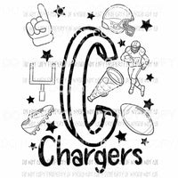 Chargers football spirit doodle Sublimation transfers Heat Transfer