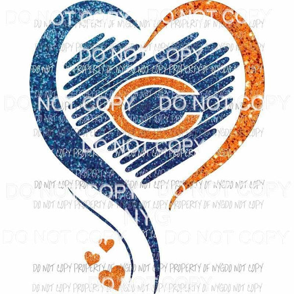 Chicago Bears hearts blue orange glitter Sublimation transfers Heat Transfer